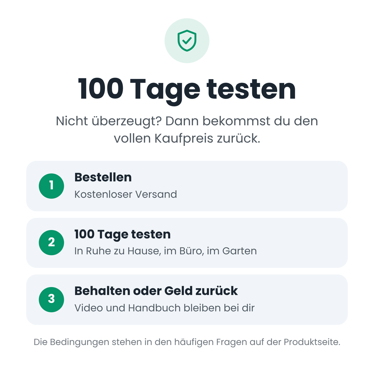 100 Tage testen mit Geld-zurück-Garantie in 3 Schritten